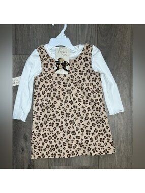 Leopard-Print Pinafore Dress with White Ribbed Top